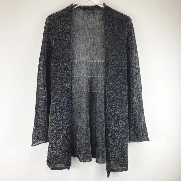 Eileen Fisher Linen Blend Metallic Open Front Sheer Cardigan Lagenlook Size M - Picture 1 of 10